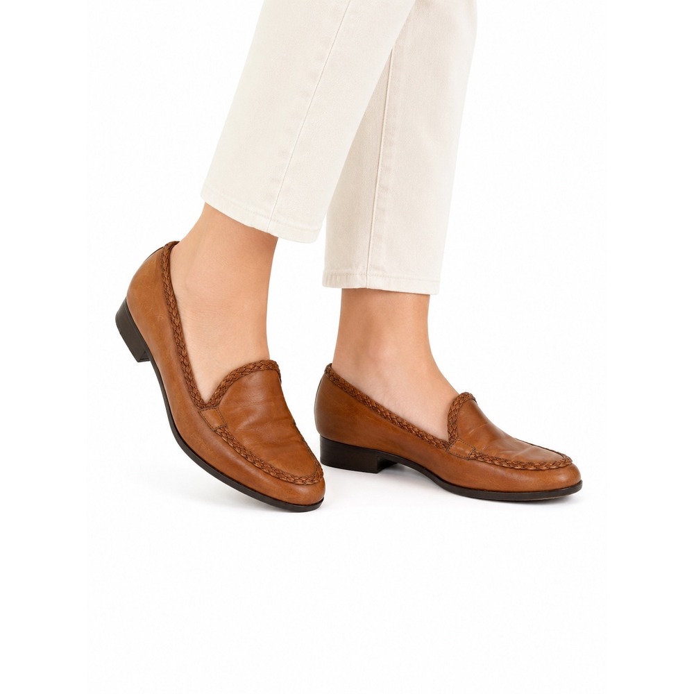 Sesto Meucci Vintage Tan Italian Leather Slip On Comfort Loafers Women's Size 9